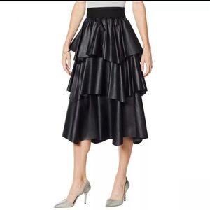 G by Giuliana Black Label Black Tiered Faux Leather Zip Midi Skirt NWT Size 4